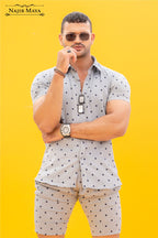 Gray With Black Doted Casual Short & Shirt For Men's