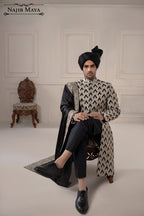 Greyish Black Embroidered Sherwani For Men's