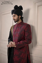 Maroon Hand Work Embroidered Sherwani  For Men's