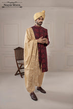 Maroon Hand Work Embroidered Sherwani For Men's