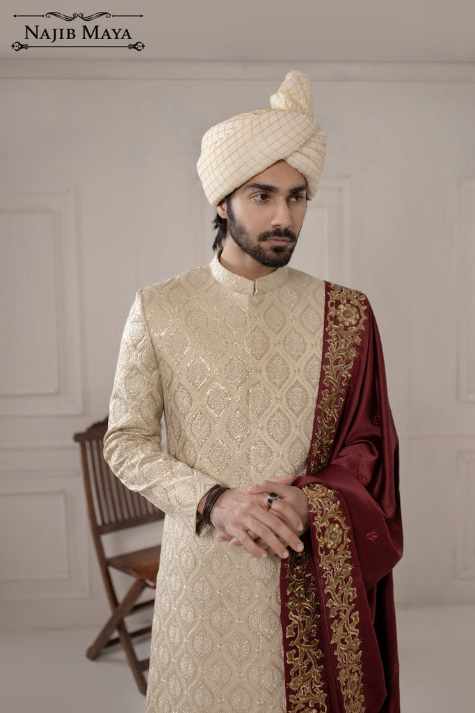 Off White Sequence Embroidered Sherwani For Men's