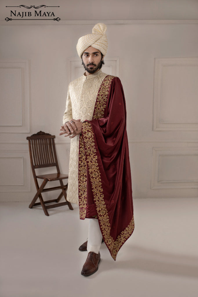 Off White Sequence Embroidered Sherwani For Men's