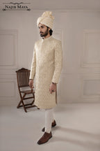 Off White Sequence Embroidered Sherwani For Men's