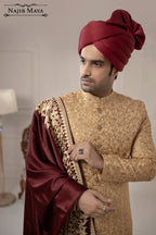 Stylish Golden Embroidered Sherwani For Men's