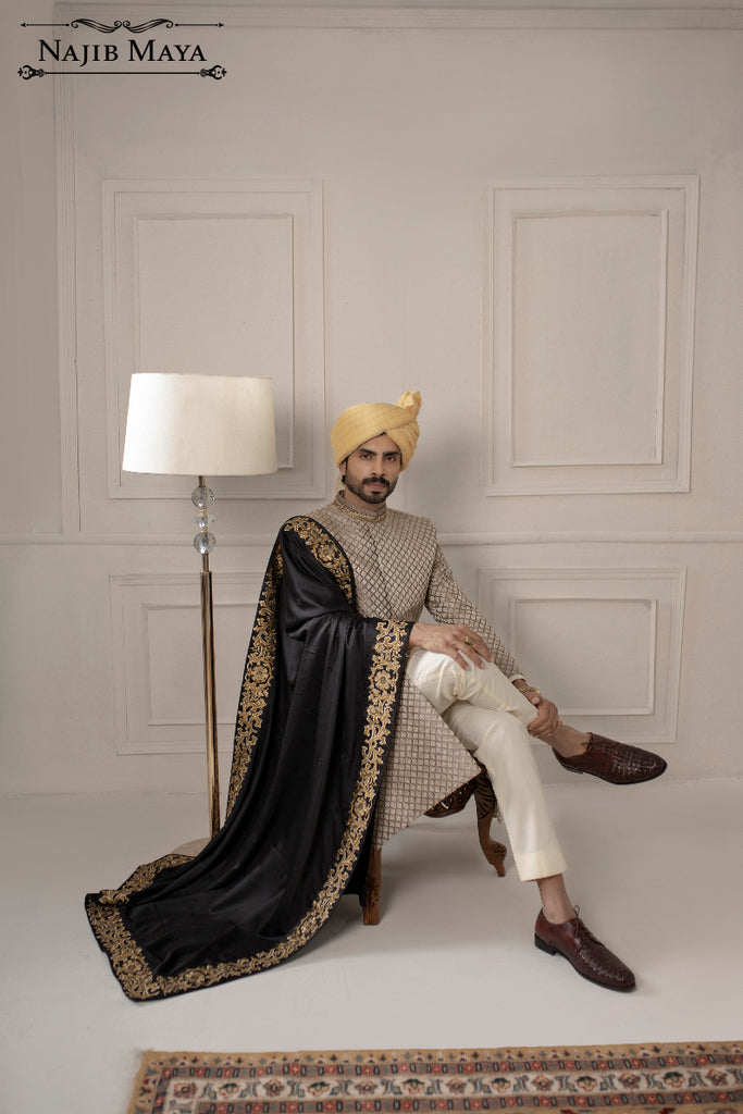 Beige Classic Embroidered Sherwani For Men's