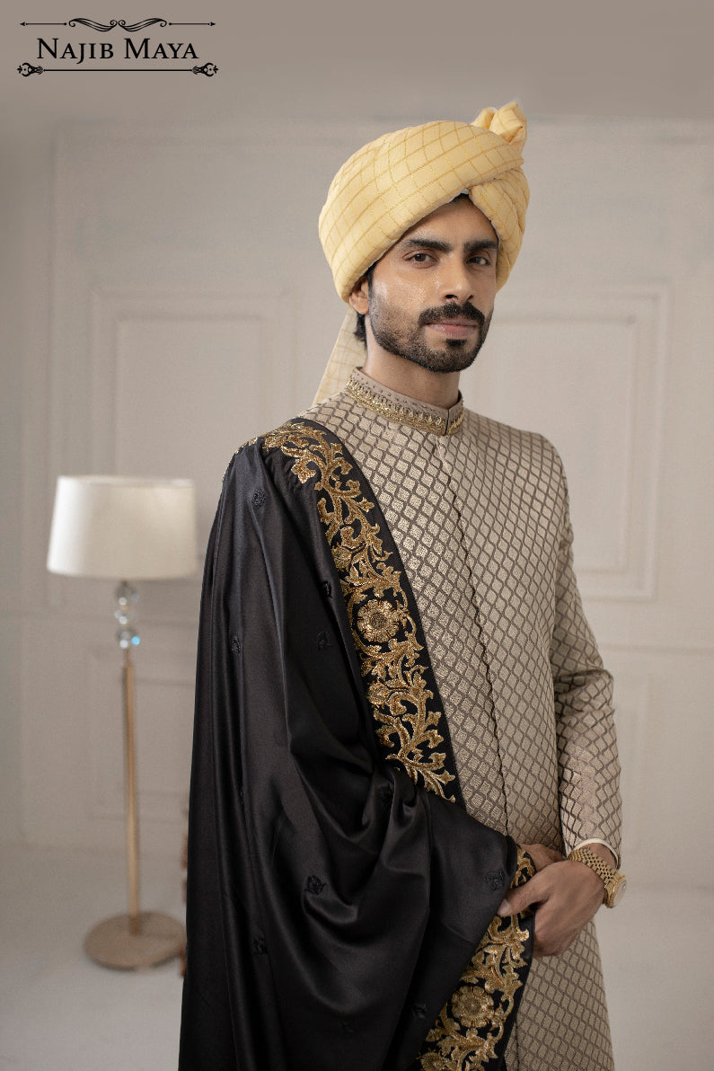 Beige Classic Embroidered Sherwani For Men's Secondary image