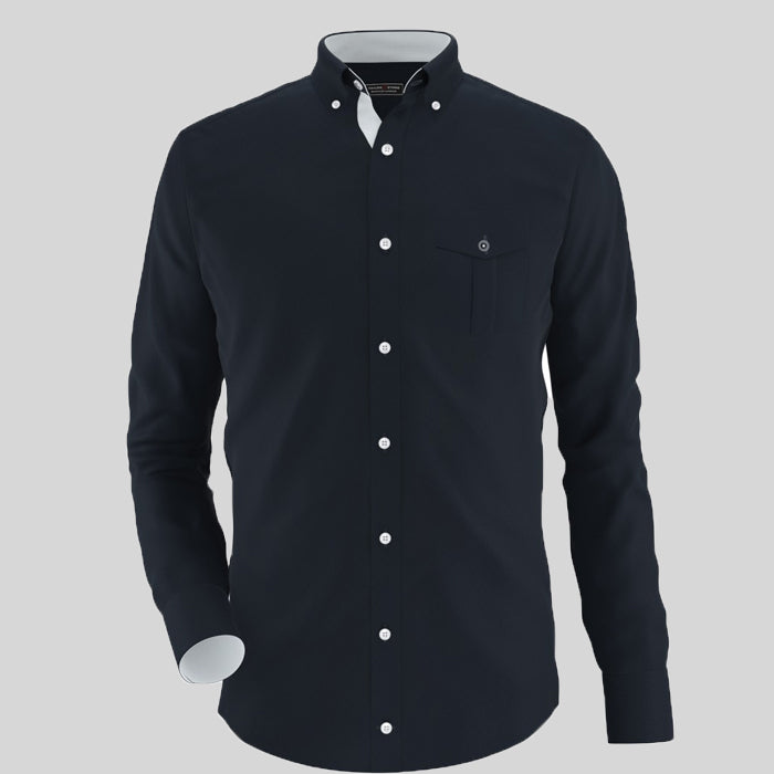 Navy Blue With White Contrast Front Pocket Formal Shirt For Men's Main image
