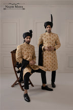 Golden & Black Dotted Embroidery Sherwani For Men's