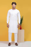 White Neck Embroidery Kurta Pajama For Men's