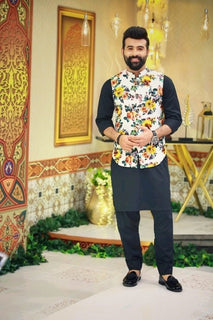 Yellow & White Stylish Waist Coat For Men's