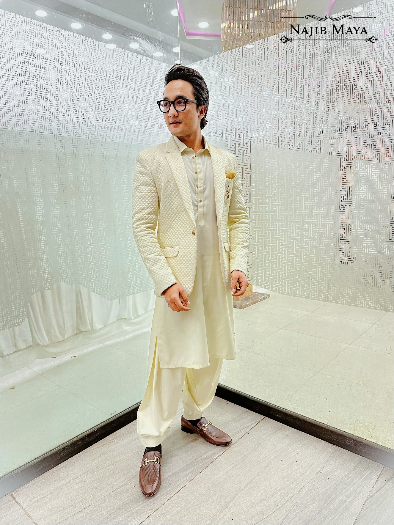 Off White Elegant Coat For Men's