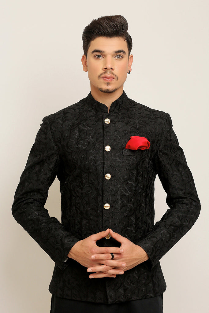 Black Sequence Emboridery Prince Coat For Men's