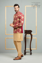 Load image into Gallery viewer, Red &amp; Golden Emboridery Prince Coat Fot Men&#39;s