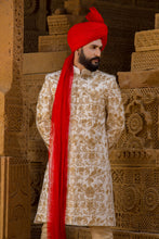 Load image into Gallery viewer, White Sherwani With Golden Design For Men&#39;s
