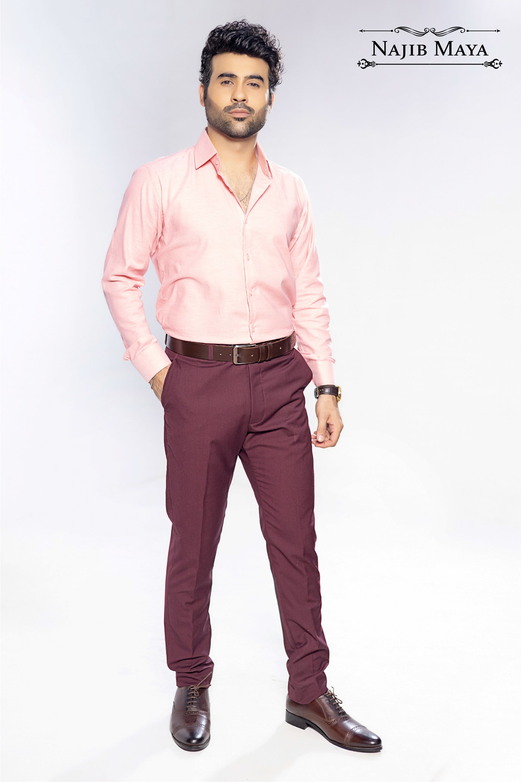 Pink Shemray Slim Fit Formal Shirt For Men's Main image