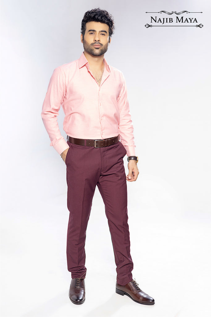 Pink Shemray Slim Fit Formal Shirt For Men's