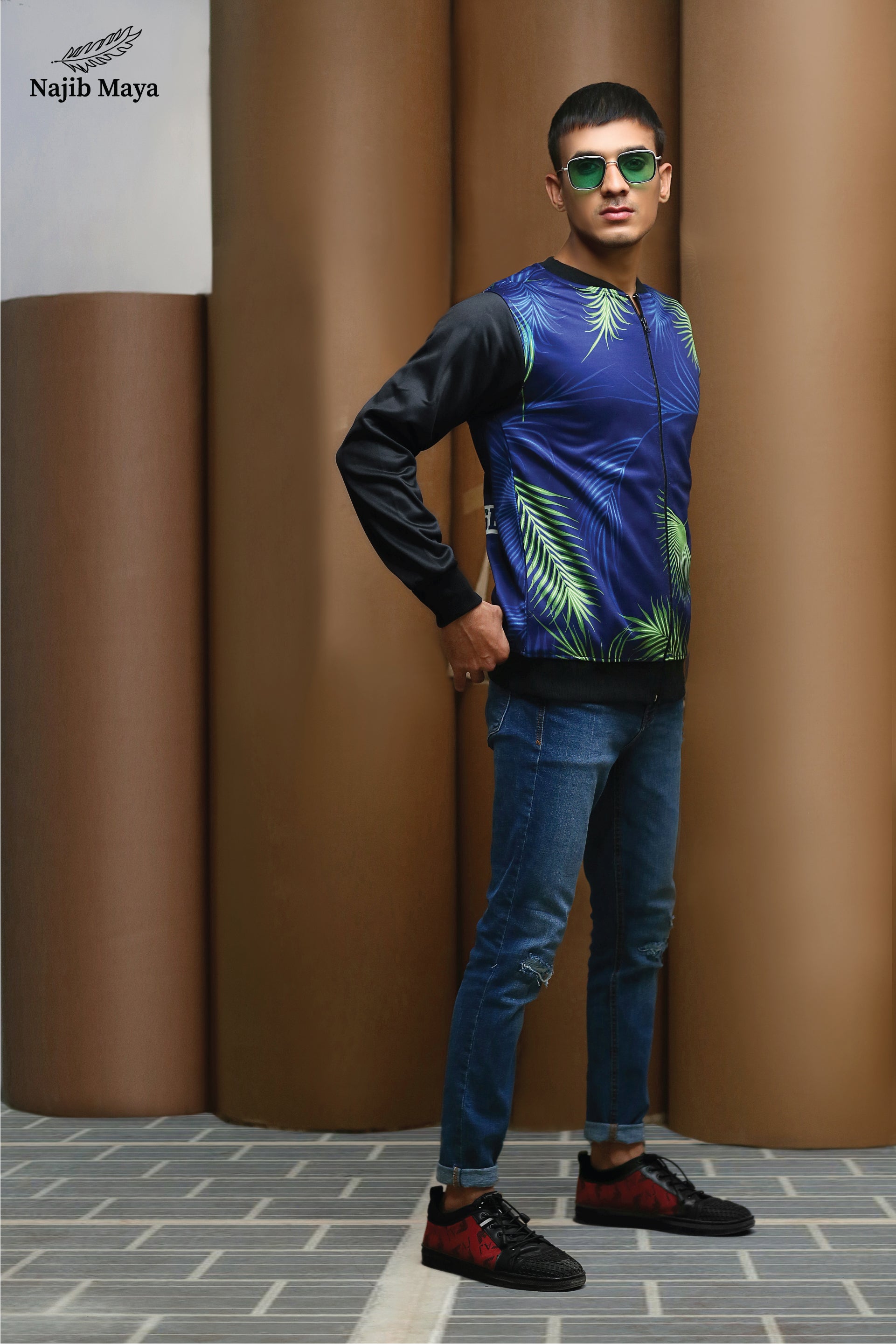 French Navy Leaf Bomber Jacket For Men's Main image