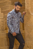 Grayish Printed Prince Coat With Black Pant For Men's