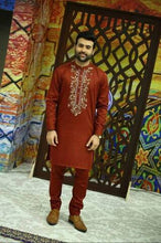 Load image into Gallery viewer, Maroon Embroidery Kurta Pajama For Men&#39;s