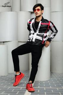 Checked Bomber Jacket For Men's