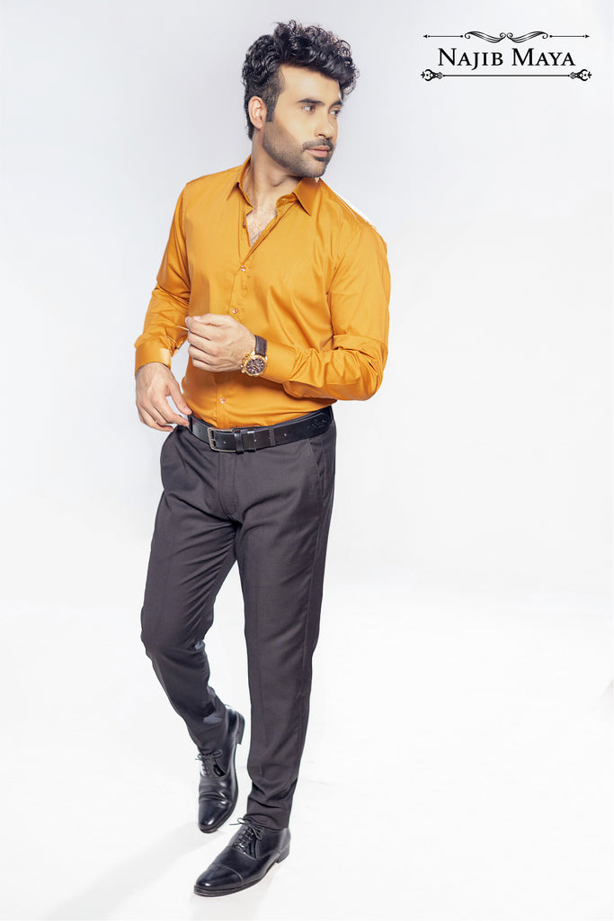 Mustard Gold Slim Fit Formal Shirt For Men's