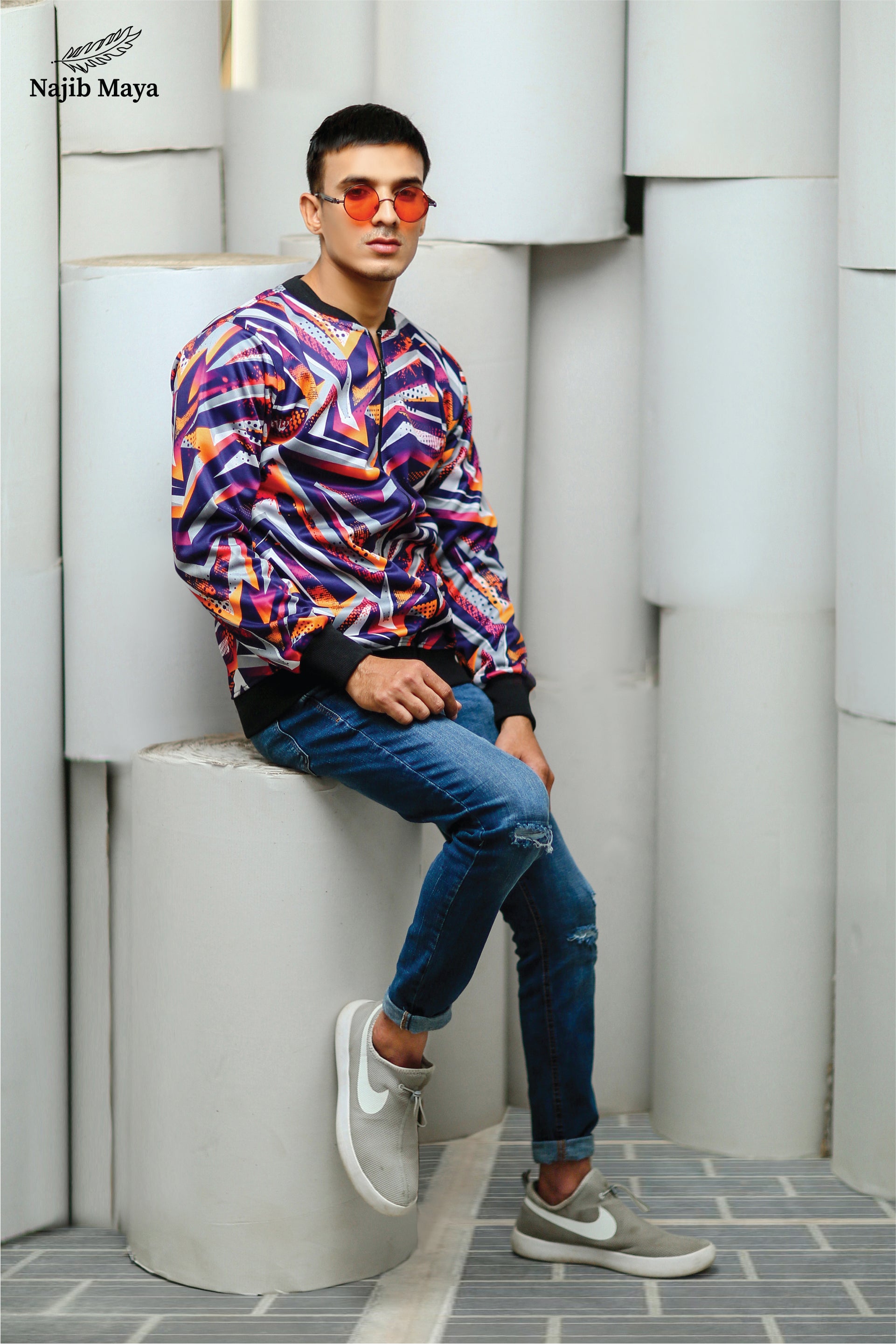 Multi Pattern Bomber Jacket For Men's Main image