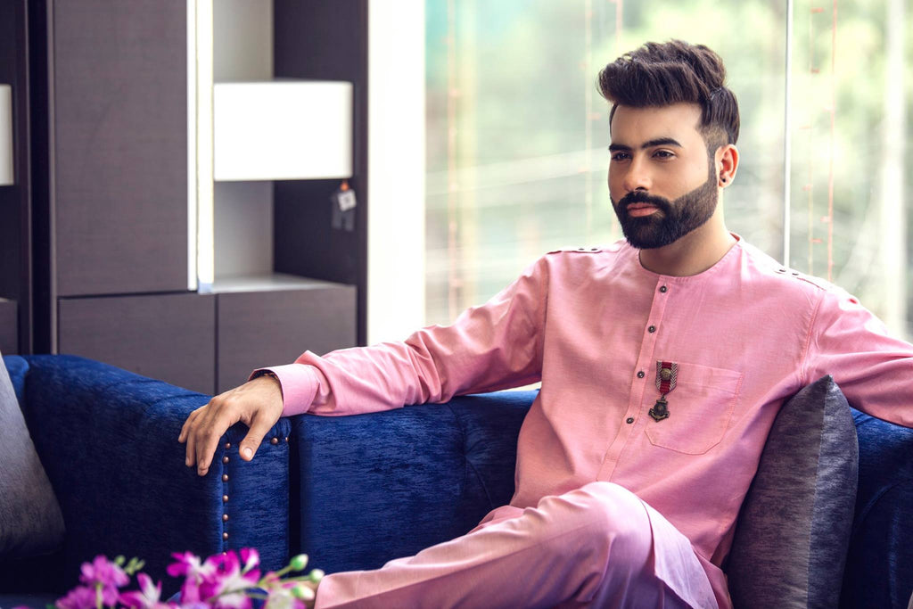Pinkish Embroidery Kurta Pajama For Couples