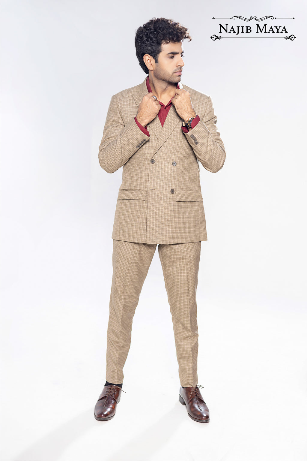 Beige Elegant Coat Pant For Men's