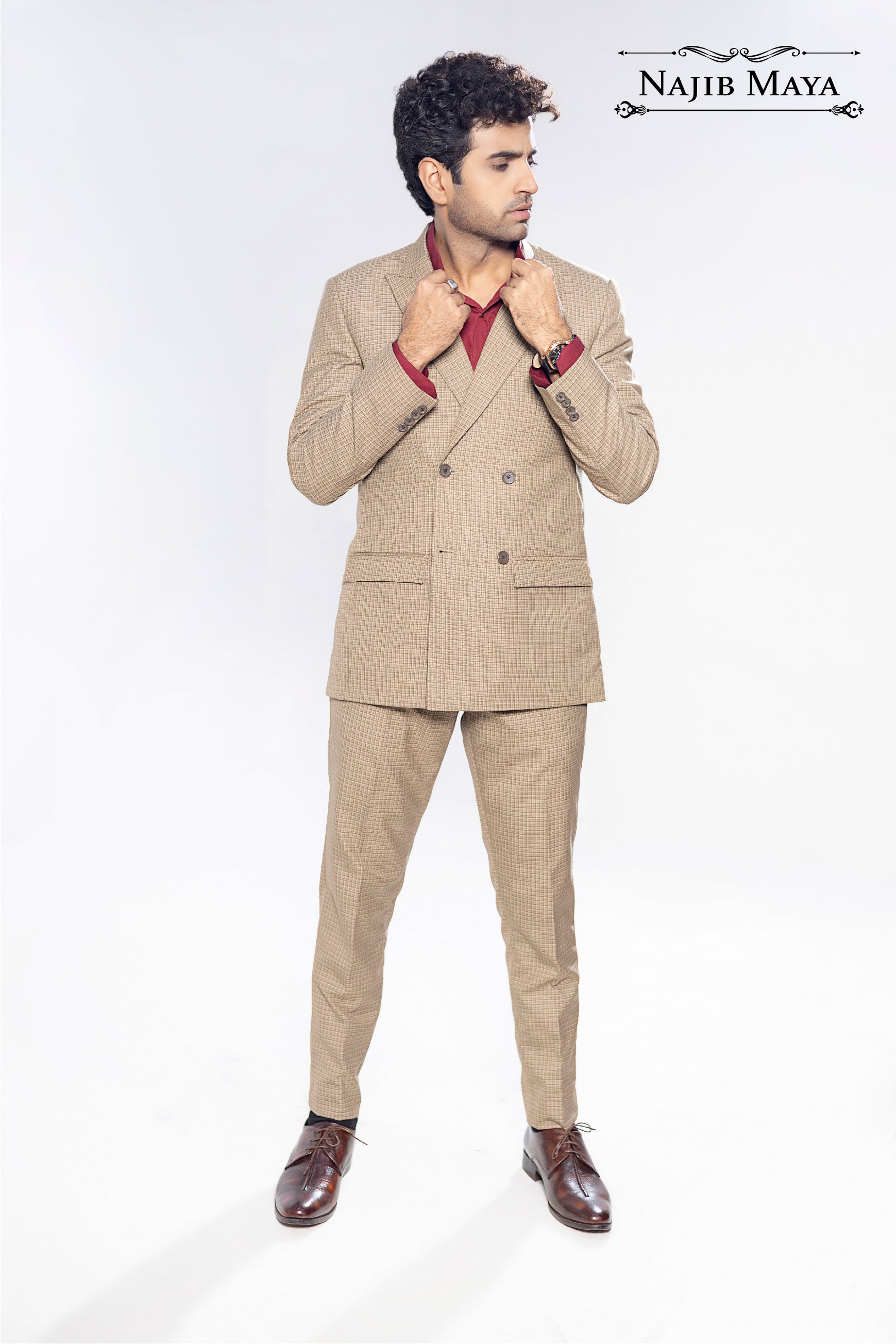 Beige Elegant Coat Pant For Men's