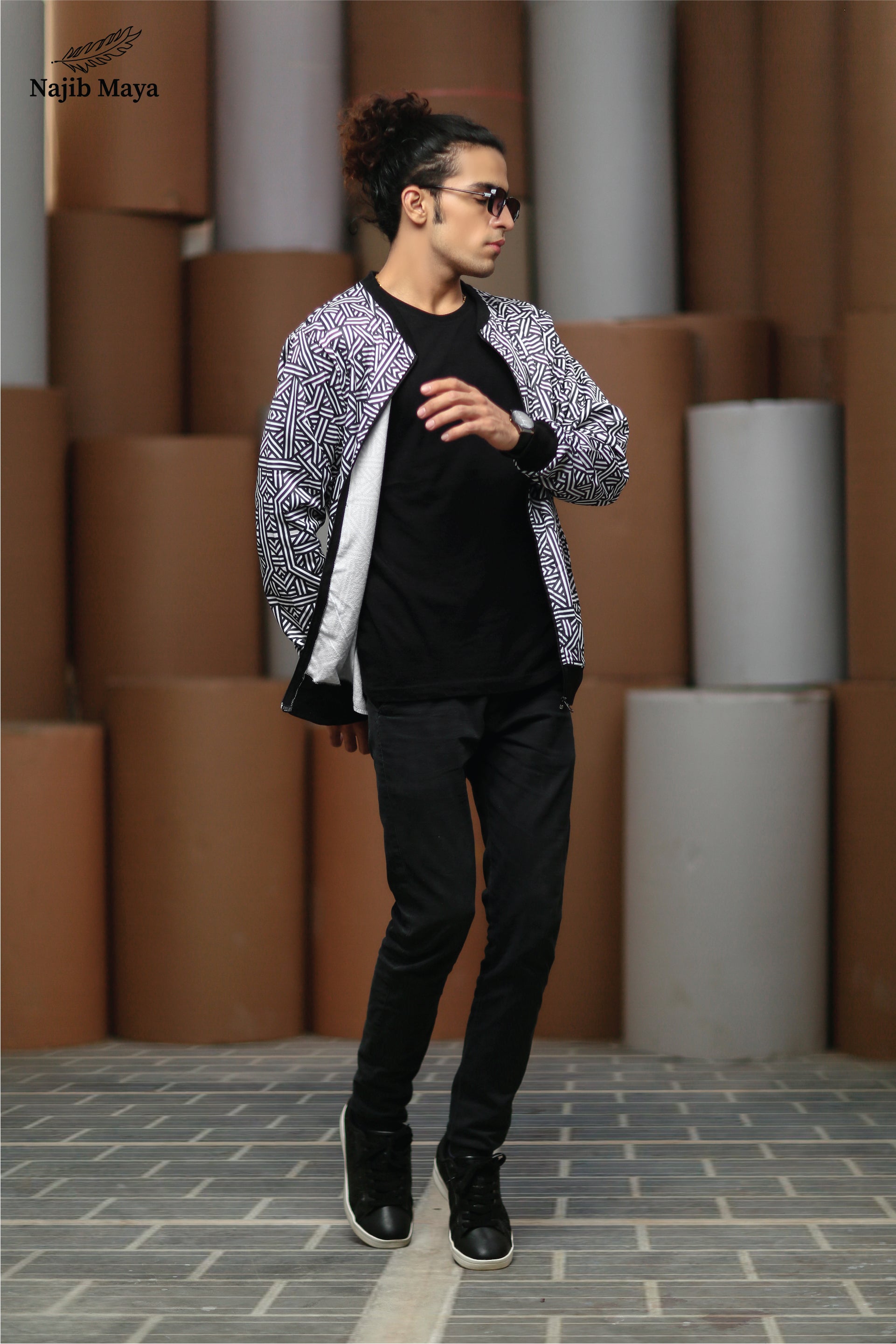 White Vector Bomber Jacket For Men's Main image