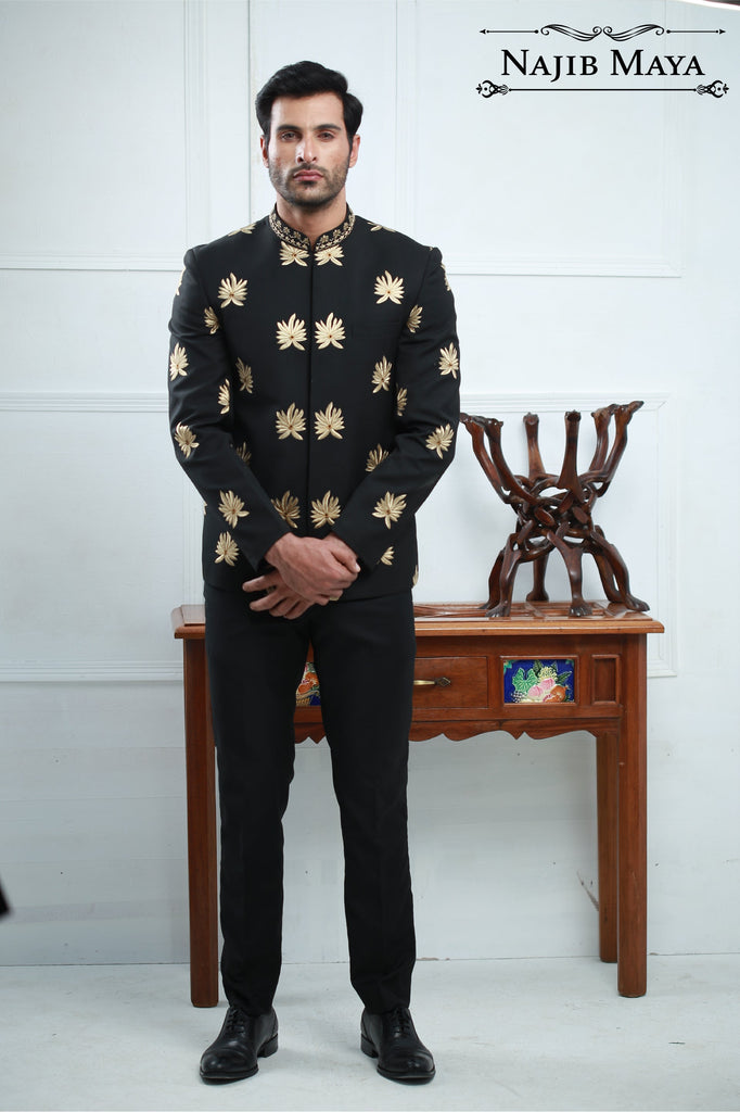 Black Embroidery Prince Coat For Men's