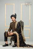 Black With Golden Sequence Embroidered Sherwani For Men's