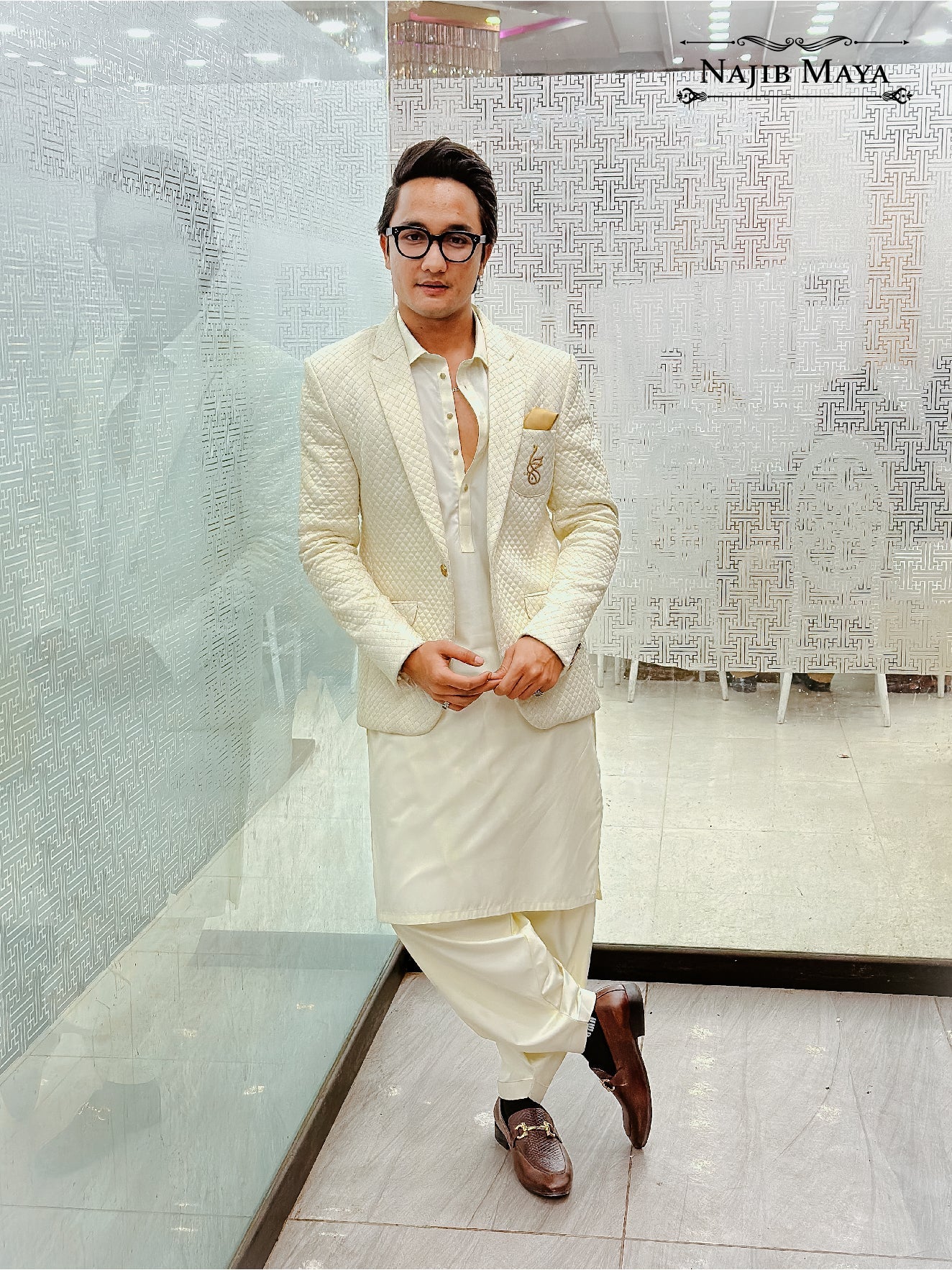 Off White Elegant Coat For Men's