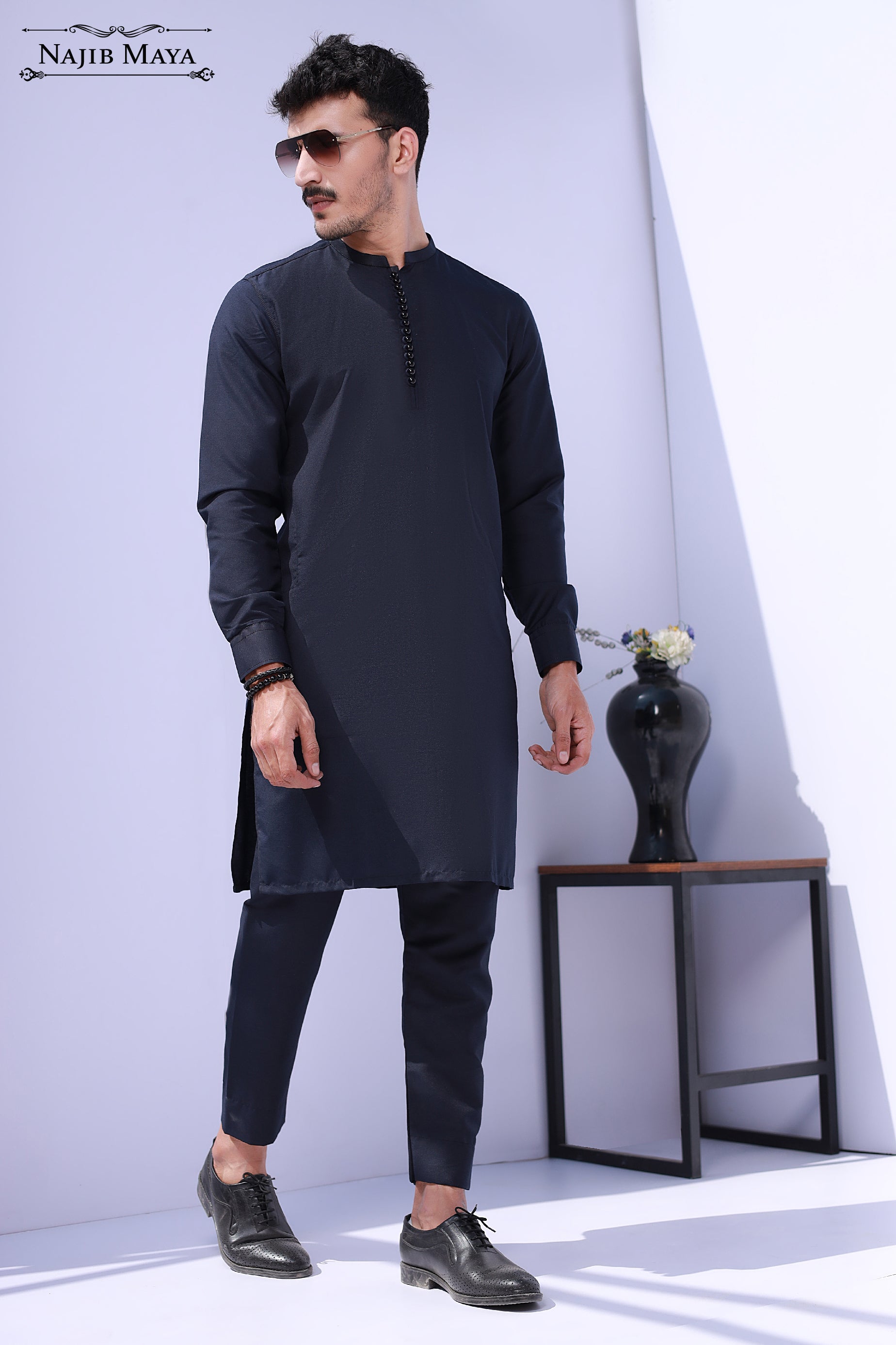 Navy Blue Elegant Kurta Pajama For Men's Main image