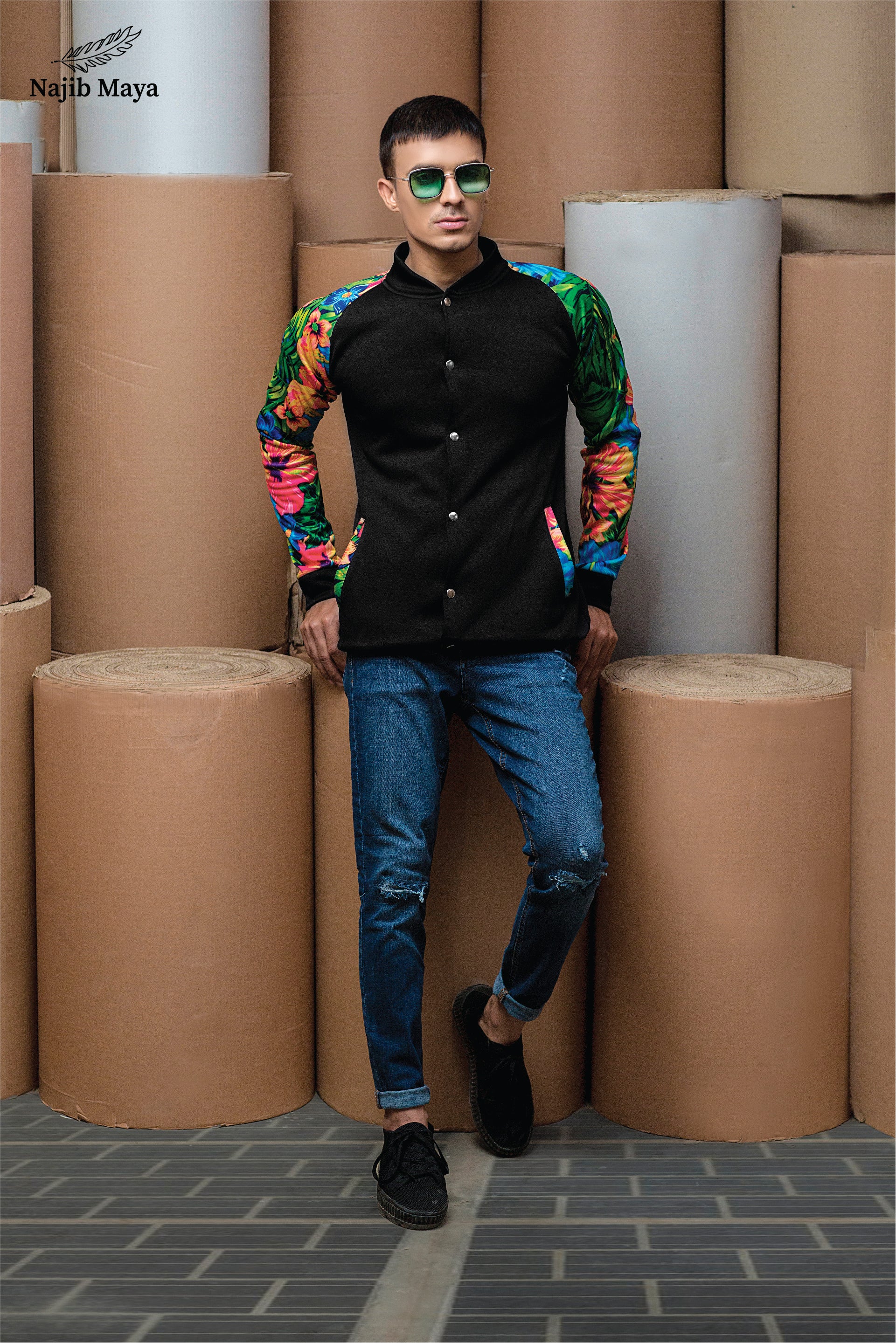 Multi Black Bomber Jacket For Men's Main image