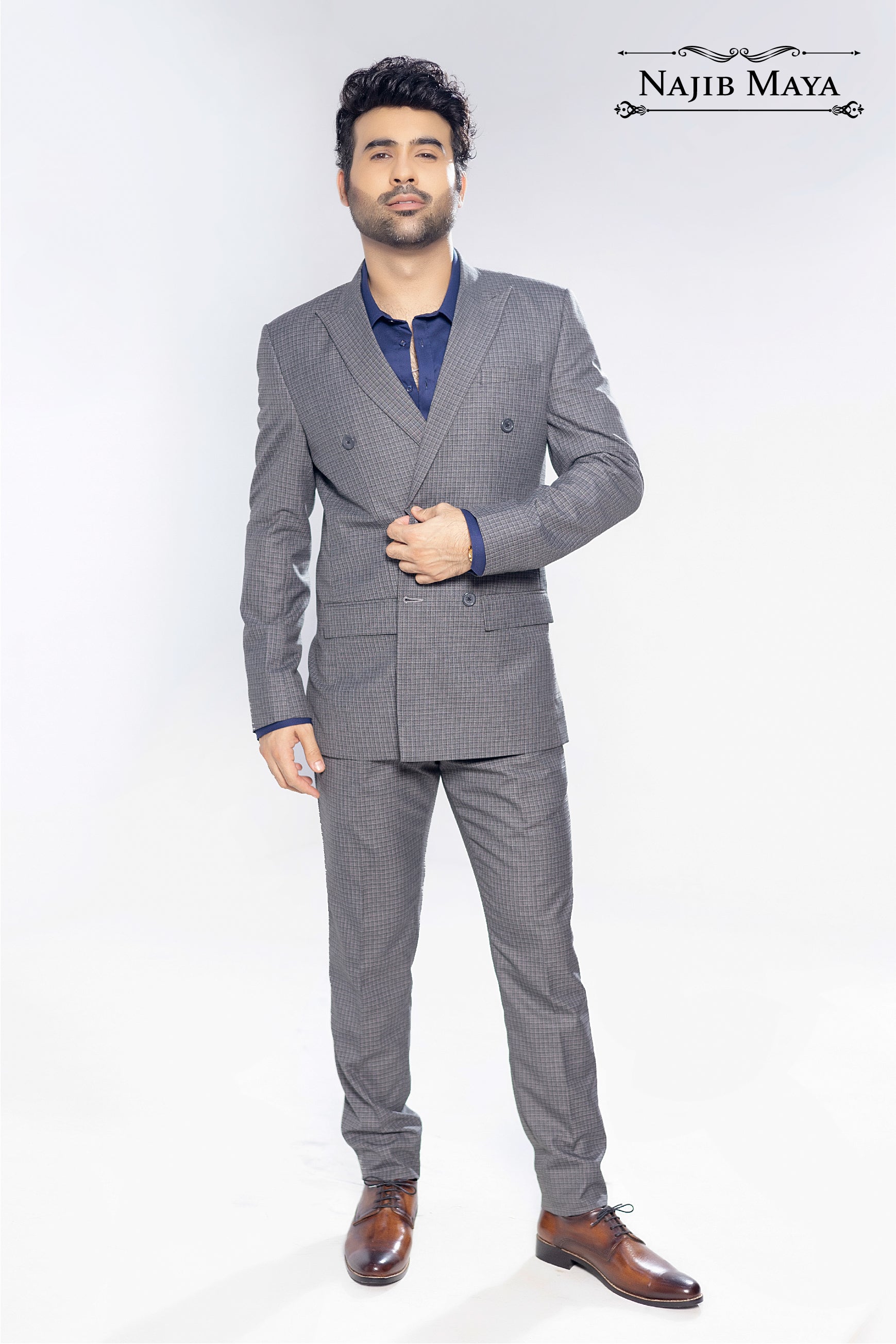 Gray And Blue Elegent Coat Pant For Men's Main image