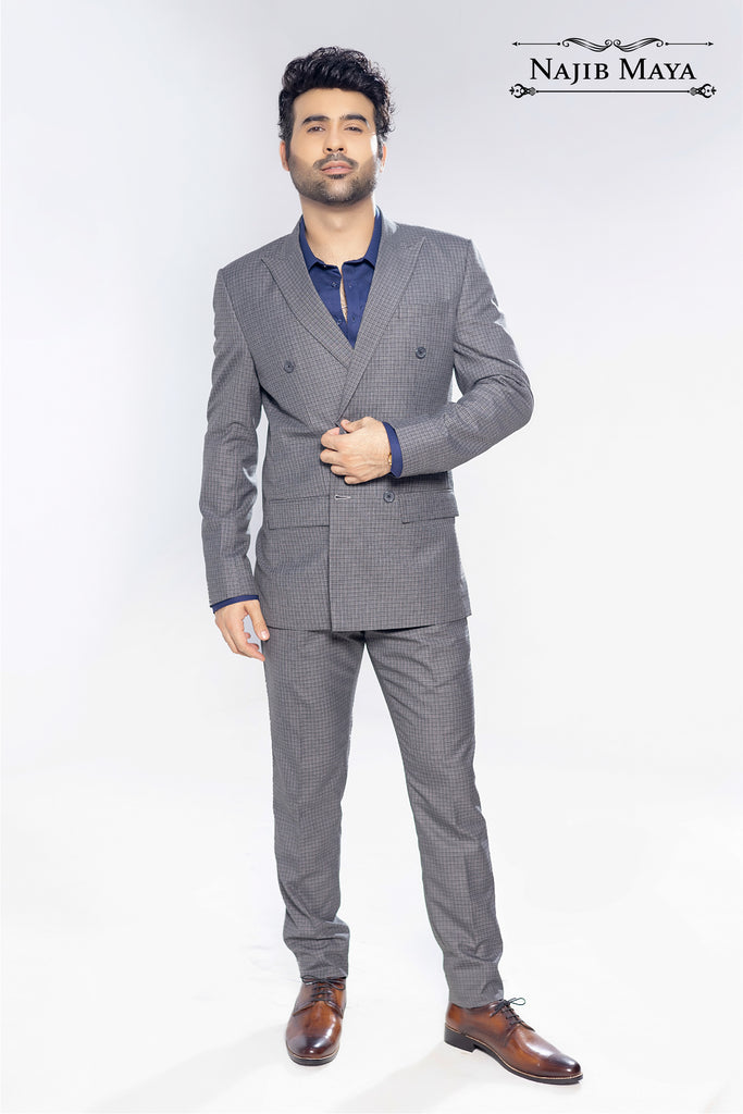 Gray And Blue Elegent Coat Pant For Men's