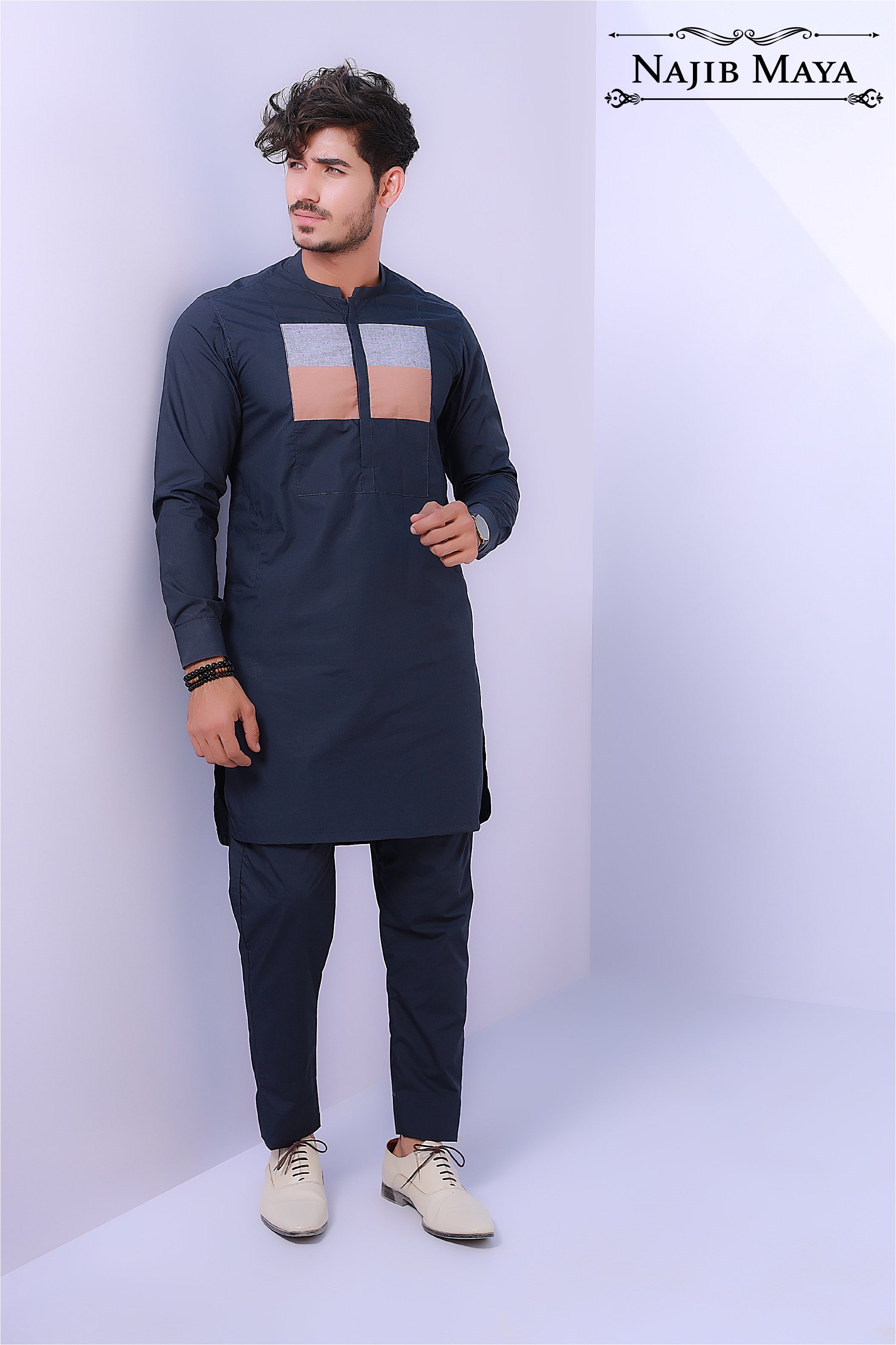 Navy Blue Stylish Kurta Pajama For Men's Main image