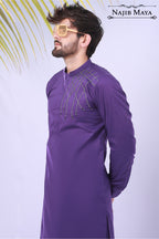 Purple Embroidered Kurta Pajama For Men's