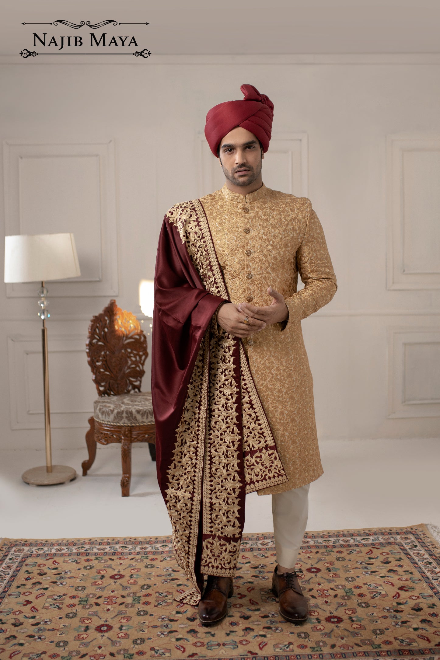 Stylish Golden Embroidered Sherwani For Men's Main image
