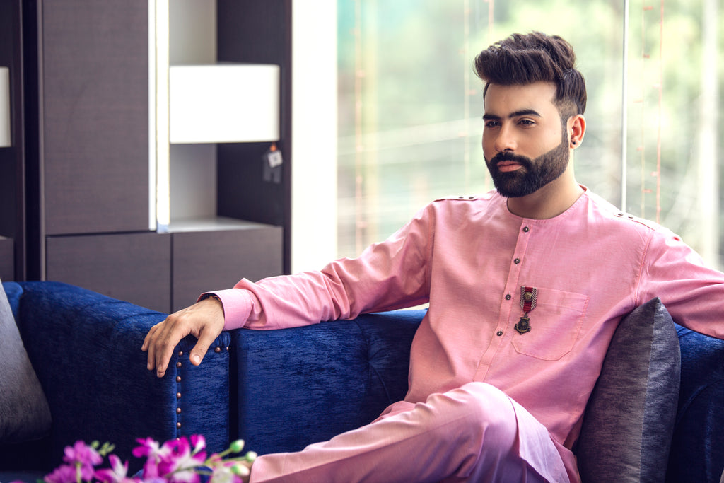 Pink Shemray Kurta Pajama For Men's