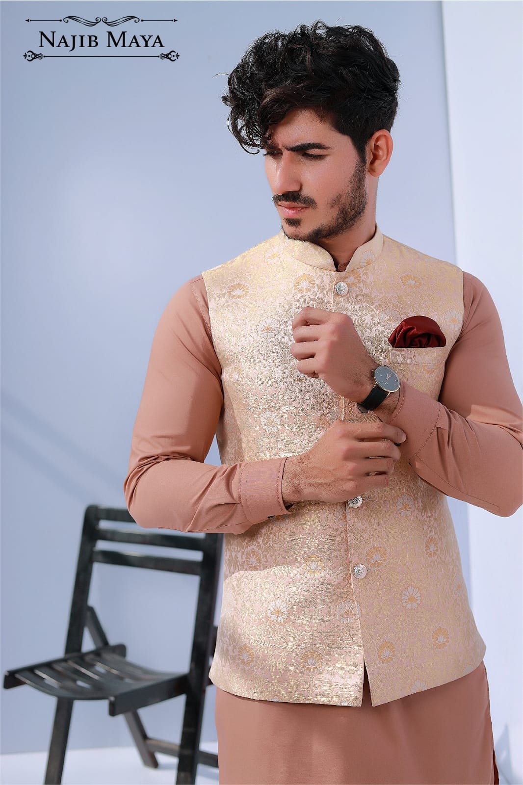 Golden Elegant Waist Coat For Men's Secondary image