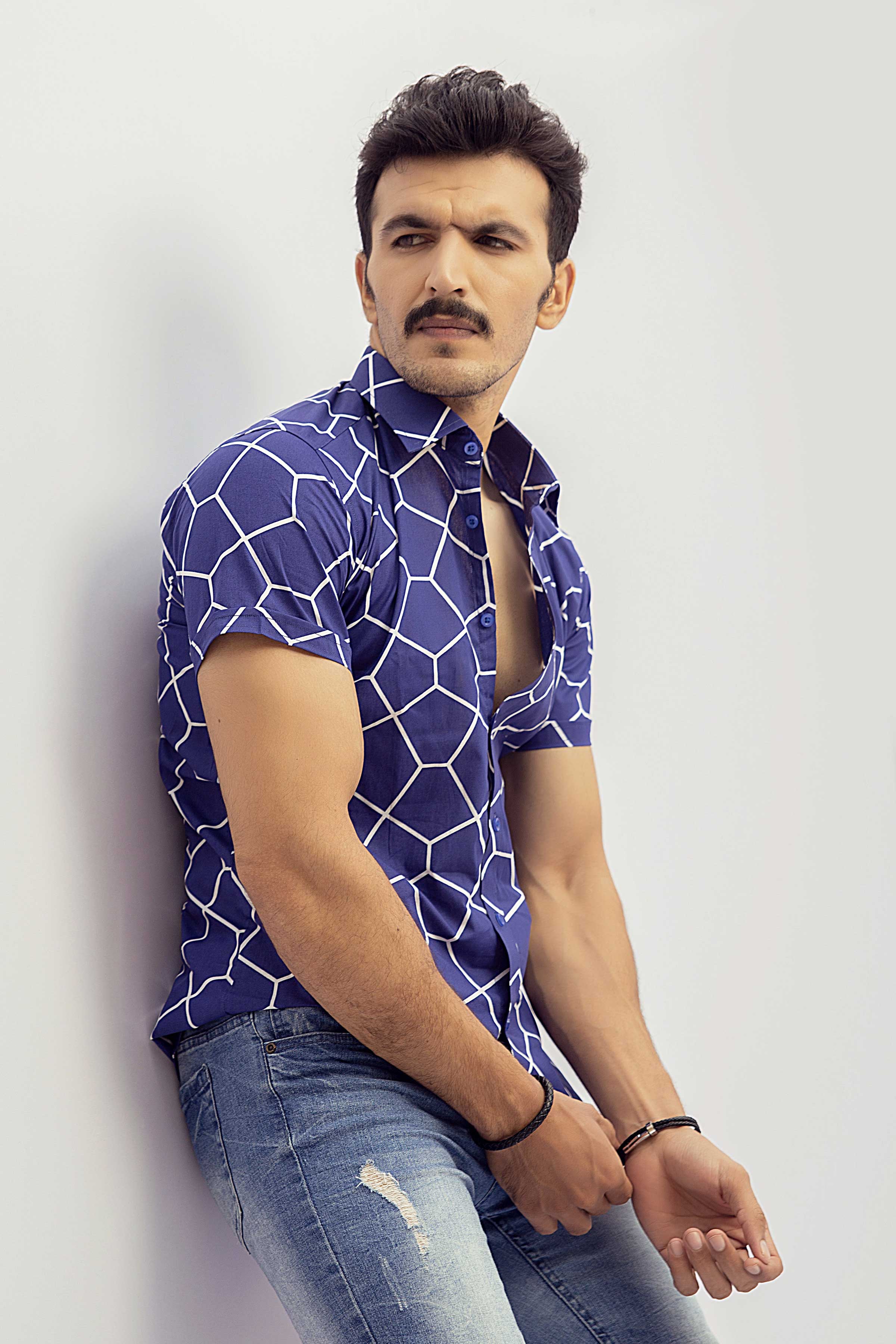 Blue Printed Casual Shirt For Men's