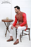 Red Embroidery Waist Coat For Men's