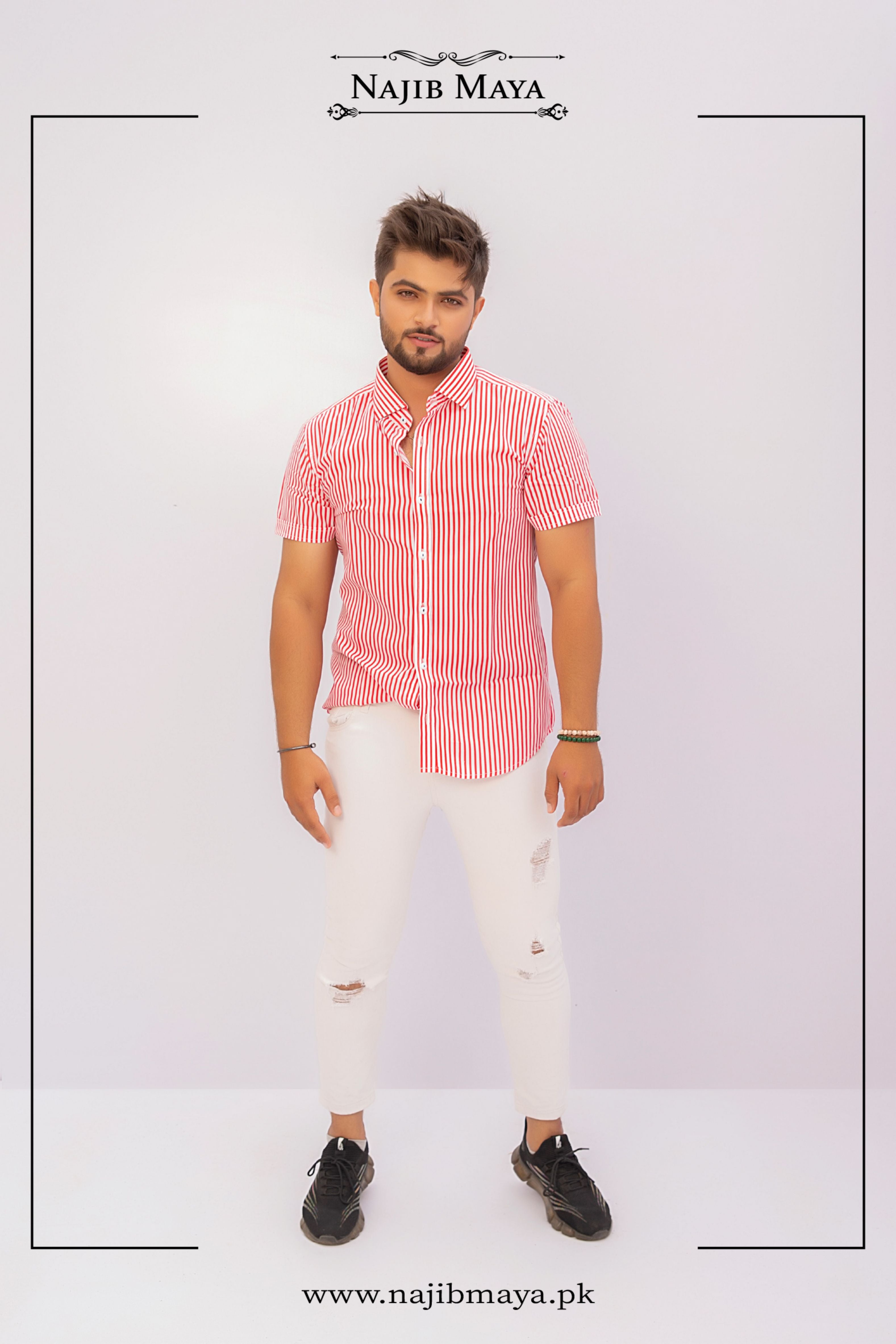 Pink Lining Half Sleeve Casual Shirt For Men's Main image