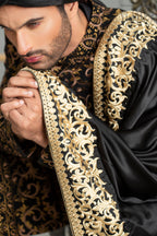Black With Golden Sequence Embroidered Sherwani For Men's