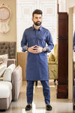 Blue Texture Front Two Pocket Kurta Pajama For Men's