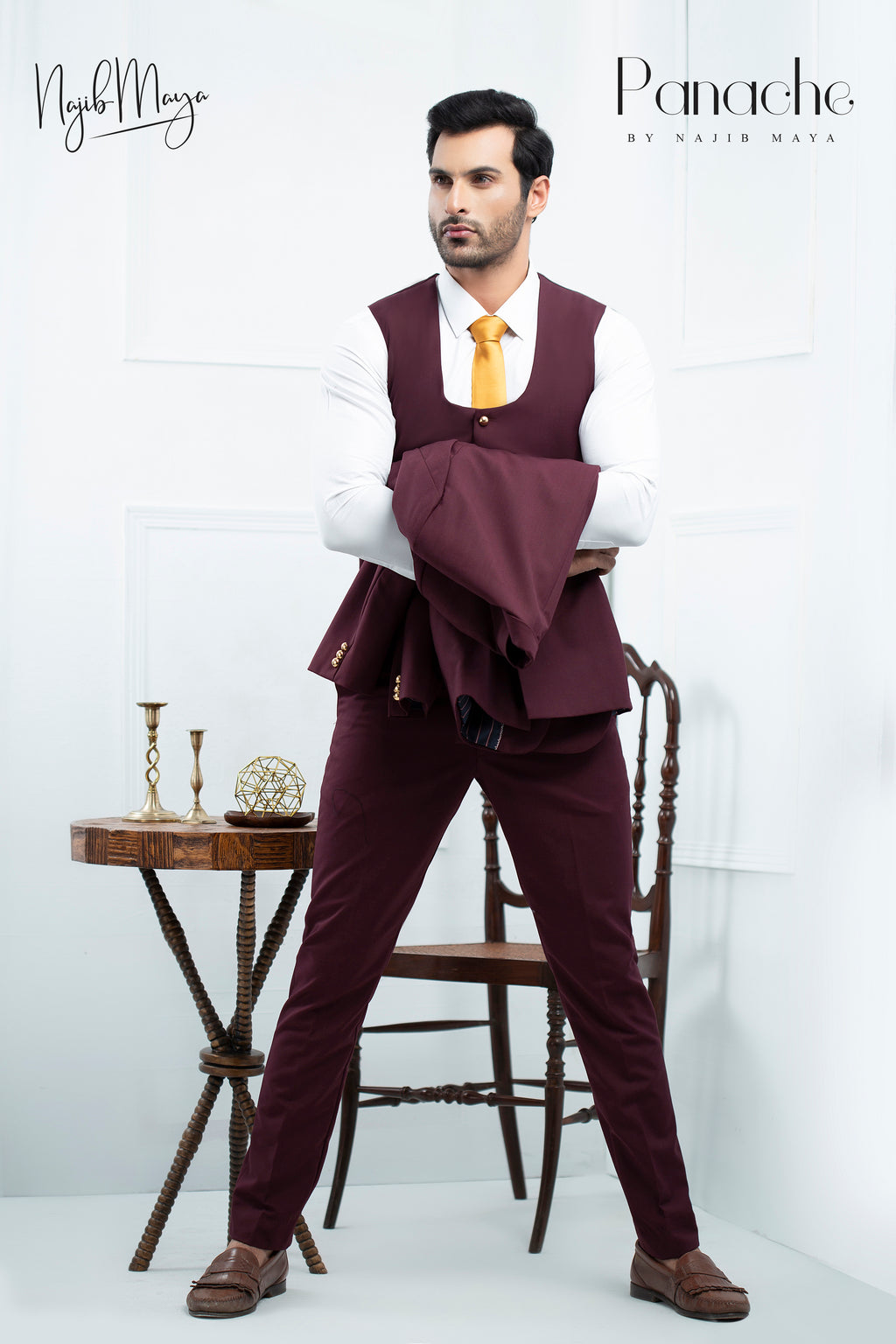 Maroon Coat Pent With White Shirt For Men's