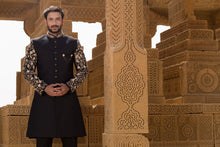 Load image into Gallery viewer, Black Sherwani With Sleeves Embroidery For Men&#39;s