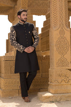 Load image into Gallery viewer, Black Sherwani With Sleeves Embroidery For Men&#39;s
